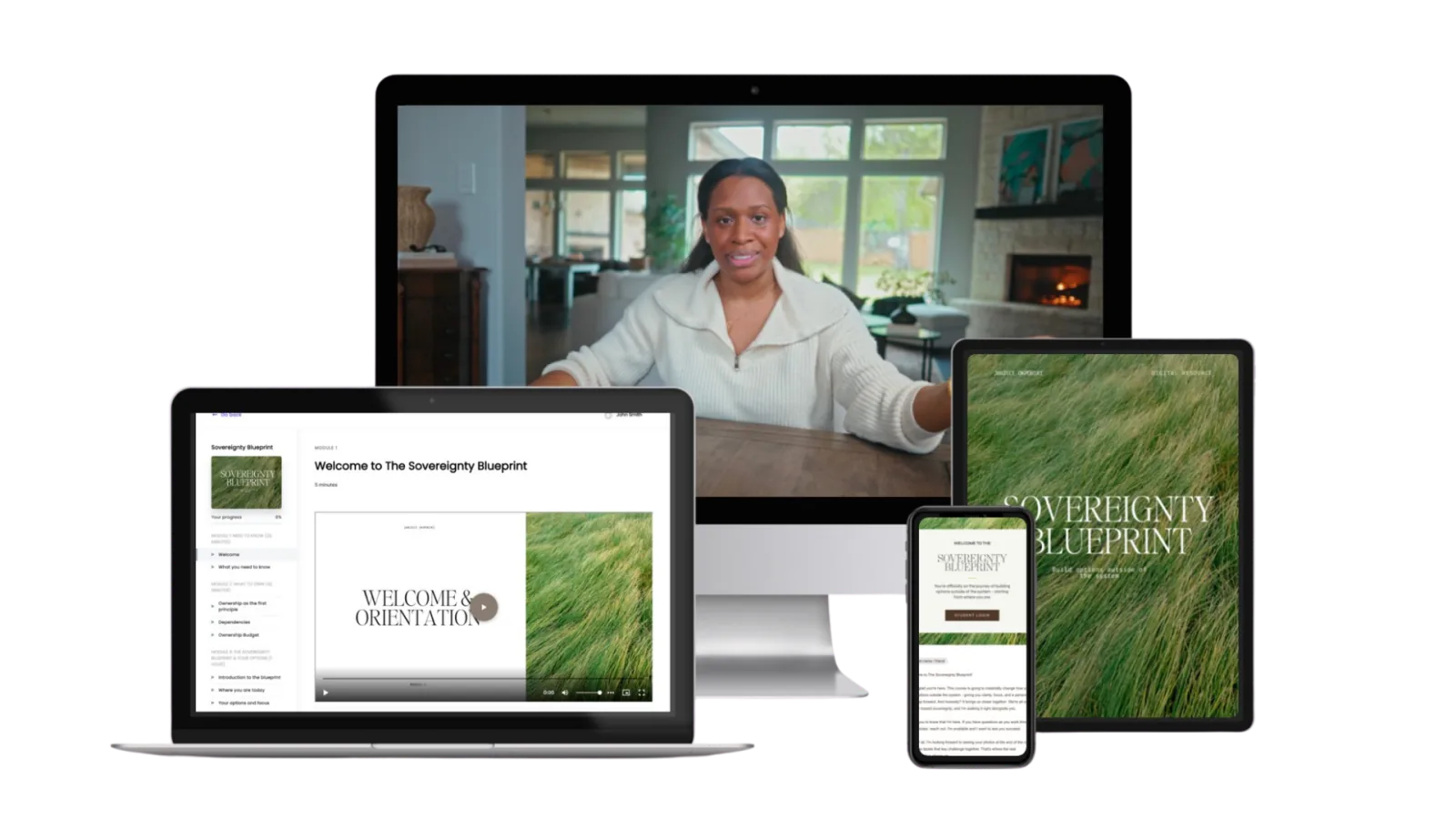 Sovereignty Blueprint course shown on desktop, tablet, and mobile devices
