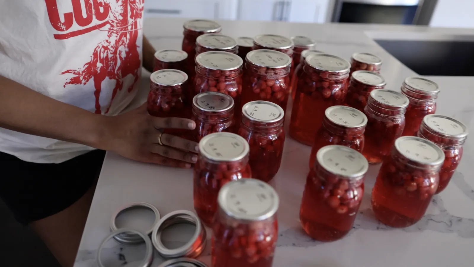 Rows of home-canned preserves